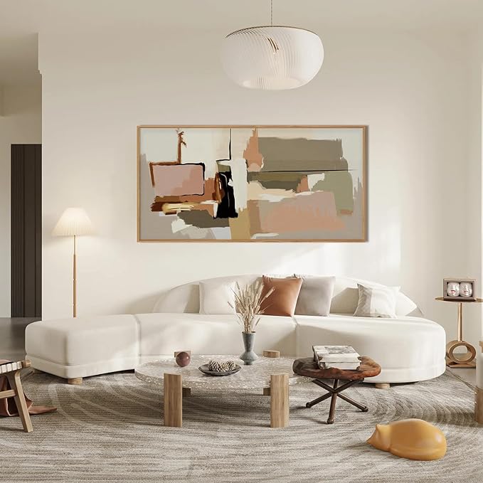 Abstract Neutral Framed Canvas Wall Art Set,Modern Color Block Geometric Wall Decor,Minimalist Beige Toned Color Blend Artwork for Living Room,Bedroom-20 x40