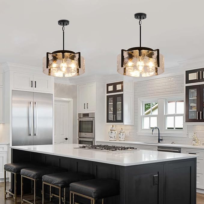 Black Chandelier for Dining Room Light Fixture, 4 Light Entryway Light Fixture, Adjustable Pendant Lights Kitchen Island Modern Farmhouse Kitchen Foyer Chandelier for Entryway, Bedroom, Bathroom