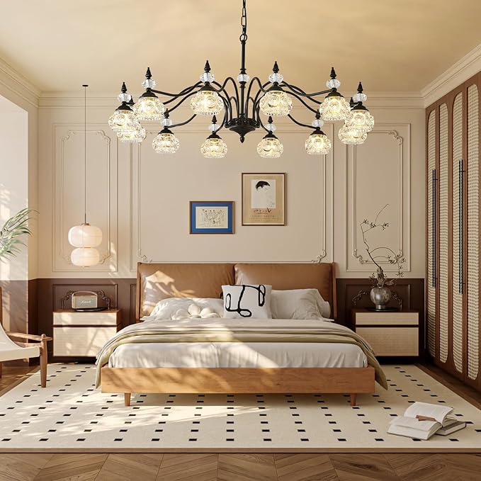 42 Inch Vintage Chandelier, 12-Light Crystal Chandeliers for Dining Room, Vintage Light Fixtures for Living Room, Kitchen Island, Foyer, Bedroom, Victorian Decor, G9