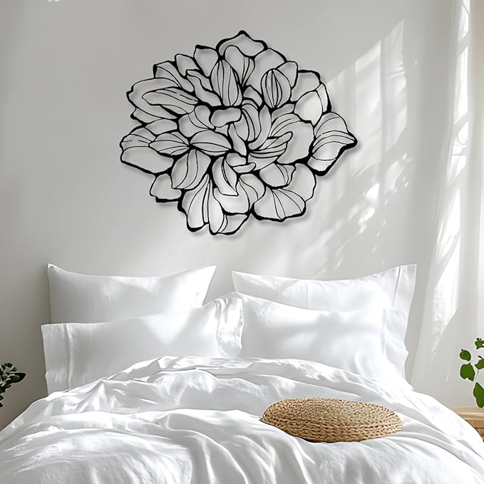 Bisamu Metal Flower Wall Art, Minimalist Floral Line Wall Decor for Living Room, Bedroom, Bathroom, Housewarming Gift for Women,Black Metal Wall Decor Art (39"x 34" | 100x86cm)