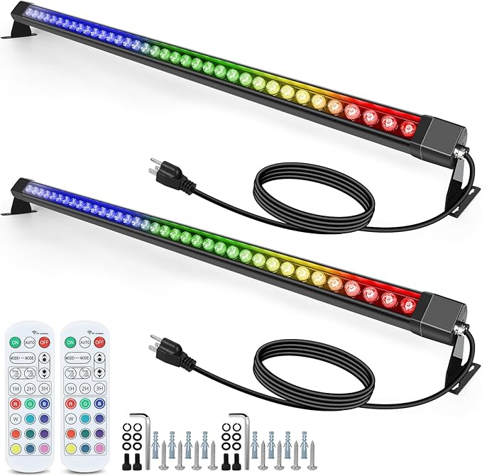 RGB Wall Washer Light with Bar 2Pack, 72W LED RGB Color Changing Landscape Wall Wash Lights, 4FT 120V Dimmable Stage Wash Light Bar for Hotel,Building,Commercial Garden Lighting