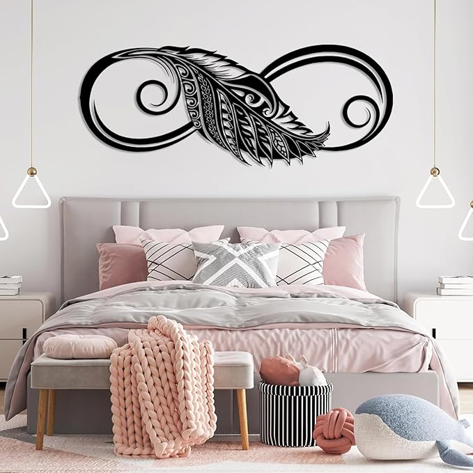 Metal Wall Art-Infinity Feather Wall Art, Infinity Metal Wall Decor, Feather Wall Decor, Metal Feather Wall Art Decor, Unique Infinity Feather Wall Decor, Bedroom Wall Decor (Silver, 24"x59"|60x150cm)