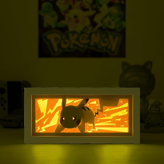 Anime LED Light Box, Manga Shadow Box Frame, Paper Cut, Table Lamp for Anime Enthusiasts, RGB Multi Color, Night Light for Room Decor, Unique Desk Decor (Pikachu)