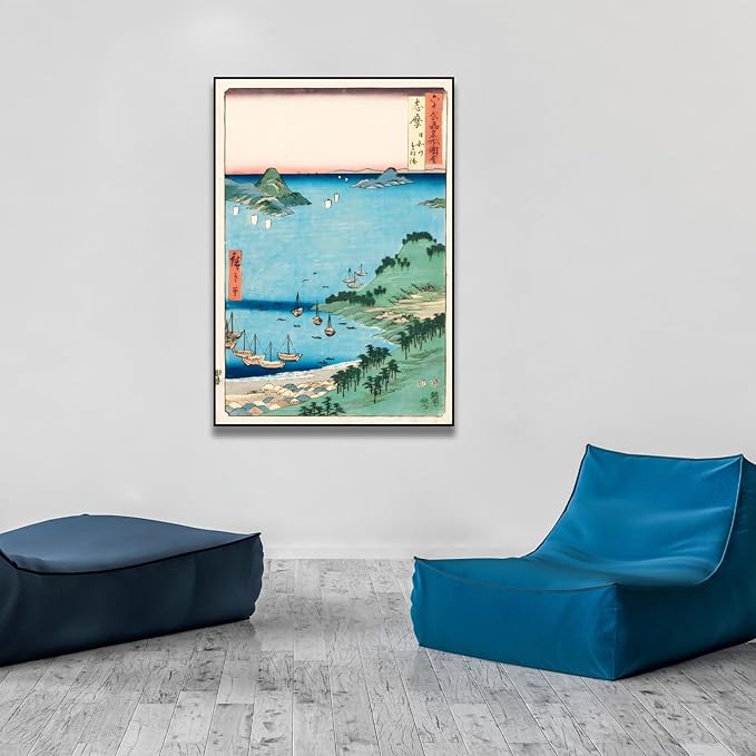 OKRA Utagawa Hiroshige Canvas Wall Art - Mount Hiyori And Toba Harbor Poster - Japanese Posters Famous Views of The Sixty-Odd Provinces Print Traditional Japanese Wall Decor Unframed