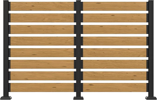 MUPATER 49'' H×78'' W Outdoor Fence Privacy Screen, No Dig Wooden Privacy Screen for Hard Ground and Soil, 2 Way to Use, Aluminum Post, Privacy Fence Panel, Air Conditioner Fence,Natural (2 Panels)
