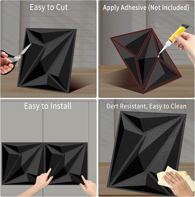 33 Pack 3D Textured Wall Panels – 12x12'' PVC Wall Coverings – Easy Install, Waterproof – Modern Accent Wall Decor for Living Room, Bedroom, Game Room – Covers 33 Sq.Ft.