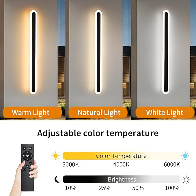 2-Pack 40in Long Outdoor Modern LED Wall Light, 30W IP65 Waterproof LED Wall Mount Lighting Fixture, Long Outdoor Wall Light Dimmable 3CCT Acrylic Wall Sconce