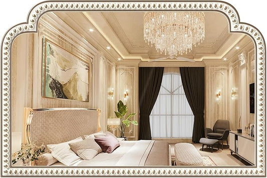 36''x24'' Farmhouse Wood Decorative Wall Mirrors with Beads, Boho Large Wide Arch Mirror for Living Room, Bedroom, Entryway, Fireplace