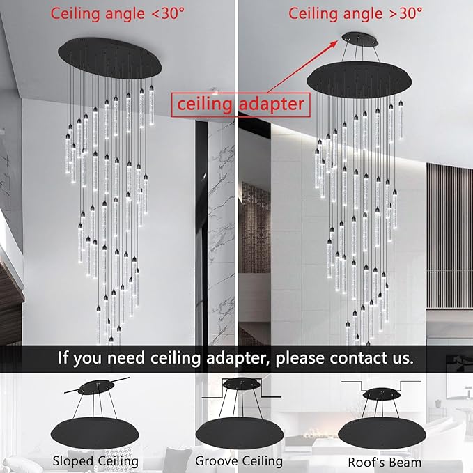 40-Lights High Ceiling Chandelier Modern LED Crystal Chandelier for Foyer Dimmable Spiral Crystal Chandeliers for Entryway Staircase Hallway Living Room Hanging Light Fixture
