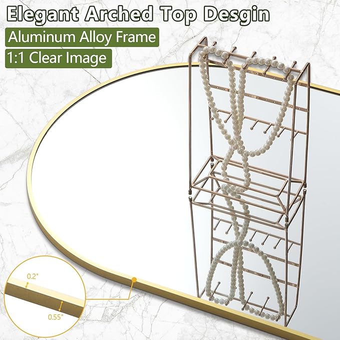 Arched Full Length Mirror, 76"x34" Large Floor Mirror, Full Body Mirrors for Leaning or Hanging, Standing Mirrors for Bedroom, Living Room,Dressing Room, Aluminum Alloy Frame, Gold