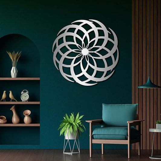 Metal Abstract Wall Art, Rustic Farmhouse Wall Decor, Boho Wall Decor, Vintage Wall Decor, Abstract Wall Decor, Metal Minimalist Wall Art, Wall Decor for Bedroom (Silver, 39"×39" | 100×100cm)