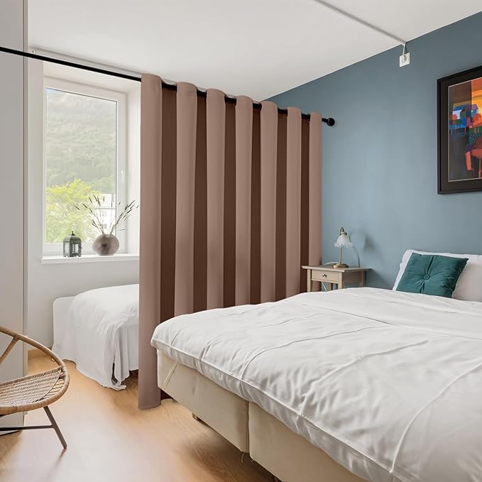 ChrisDowa Room Divider Curtain 108 Inches Long, Wide Blackout Sliding Door Curtain for Bedroom, Room Darkening Privacy Window Curtain for Patio Door (1 Panel Set, Cappuccino, 100 x 108 Inch)