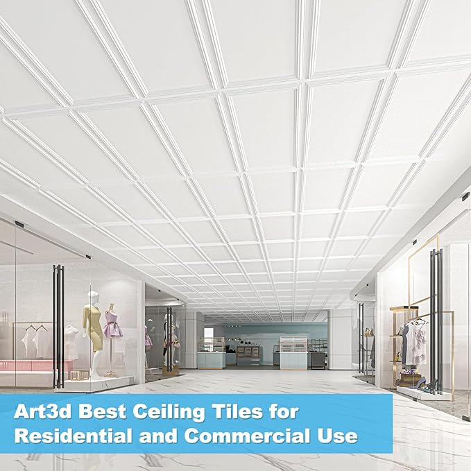 Art3d Drop Ceiling Tiles 48x24, Decorative PVC Ceiling Panels, Waterproof Rustproof and Durable 12-Pack, Glue Down, Rectangular Black