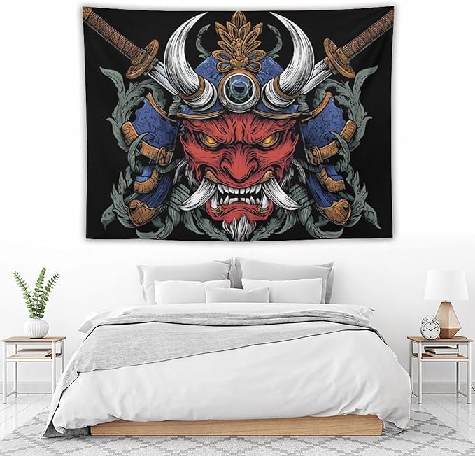UUKXKUU Oriental Retro Mask Symmetry Samurai Tapestry Flag Backdrop Wall Hanging Large Wall Art Decor for Dorm Office Bedroom Living Room 60"×80"