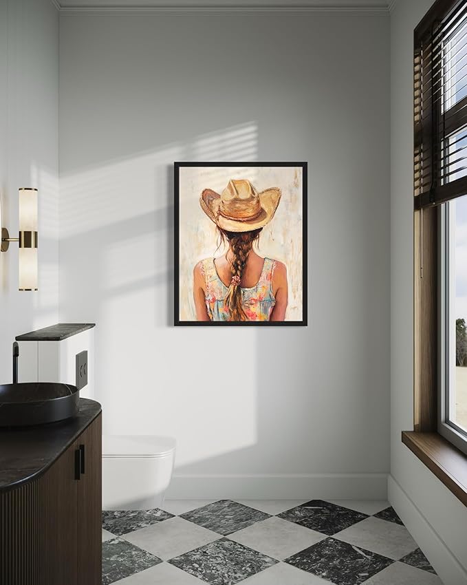 Brunette Cowgirl Cowboy Art Print Poster Wall Art, Western Country Farmhouse Wild West for Bedroom, Bathroom, Living Room Art Decor 58 (Brunette Cowgirl, 16 x 20 inches, Unframed)