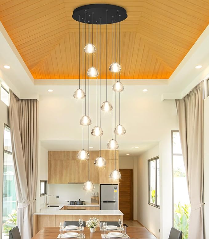 Modern Crystal Chandelier for Staircase 118" Long Black LED Lighting for Foyer Adjustable Ceiling Lighting Fixture for Living Room Hallway Entryway Staircase