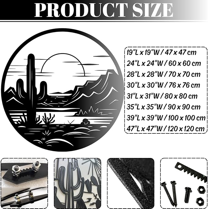 Metal Cactus Wall Decor,Southwestern Wall Art Metal,Metal Desert Wall Art,Metal Cactus Outdoor Decor,Natural Themed Home Decor,Metal Cactus Yard Art (Style 3, 47 L" x 47 W" / 120 x 120 cm)