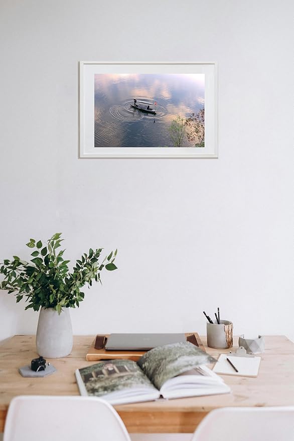 Oriental Beauty: Stunning Feng Shui Landscape Wall Art Prints for Home Decor in 3 Sizes (Silent Waters: Traditional Boatman at Dawn, 20" x 30")