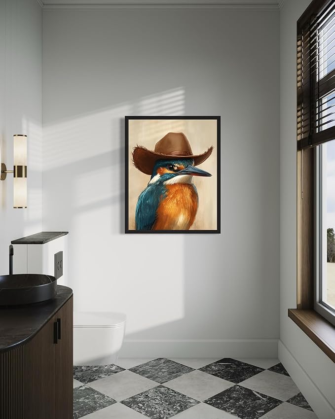 Kingfisher Cowboy Art Print Poster Wall Art, Western Country Farmhouse Wild West for Bedroom, Bathroom, Living Room Art Decor 58 (Kingfisher, 16 x 20 inches, Unframed)