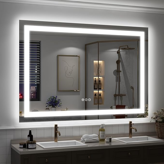 50x40 Lighted LED Bathroom Mirror, Large Dimmable Vanity Mirror with Lights, Anti-Fog, Shatterproof, Memory, ETL Listed (Backlit and Front Lighted)