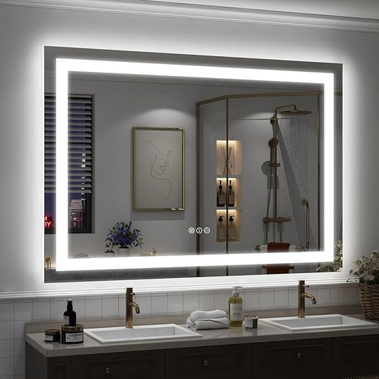 50x40 Lighted LED Bathroom Mirror, Large Dimmable Vanity Mirror with Lights, Anti-Fog, Shatterproof, Memory, ETL Listed (Backlit and Front Lighted)