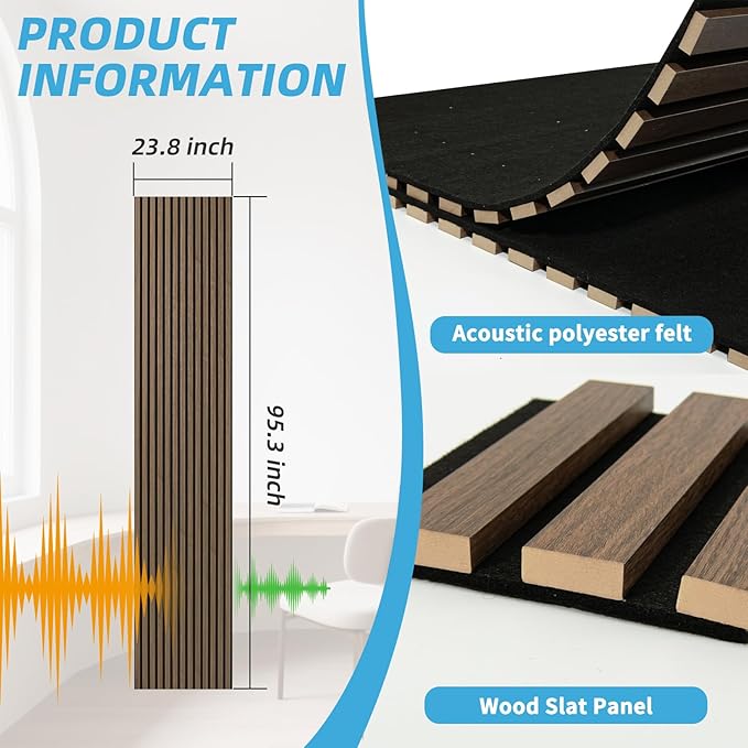 Art3d Acoustic Wood Slat Wall Panel with Roll-Flat Design - 95.3 x 23.8 Inch Sound Absorbing Panels for Living Room Columns Corridor Curved Wall Decor, 1-Pack Ebony