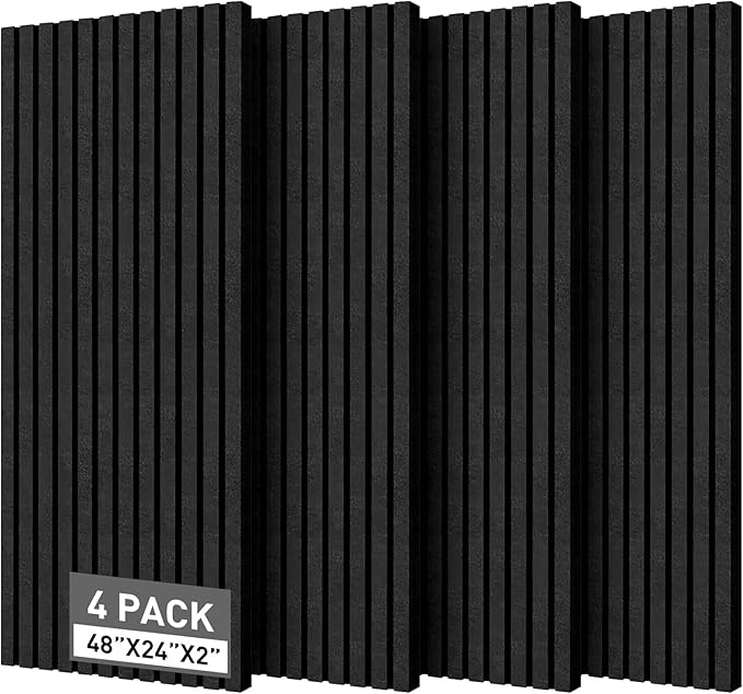 Acoustic Foam Panels, 48 x 24 x 2 inches, 4 Pack Soundproof Foam Wall Panels High Density Noise Canceling Studio for Echo Absorption Home Office (Black 4 Pack, 48" x 24" x 2")