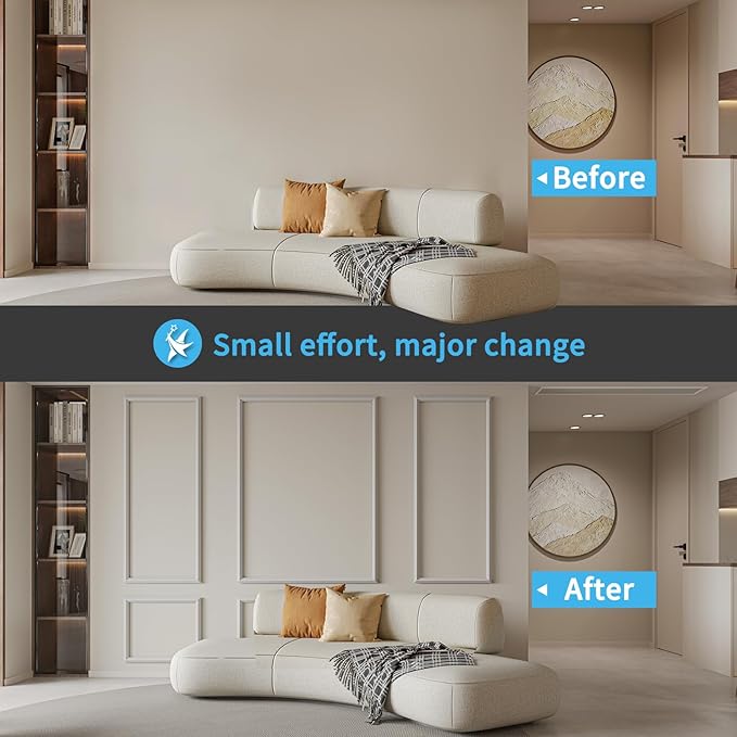 Art3d Pre-Cut Wall Molding Set of 6 pcs, Ready-to-Assemble Wainscoting Panels for Interior Wall Décor Living Room Bedroom Accent Wall - Installed with Glue, 3 Top 3 Bottom