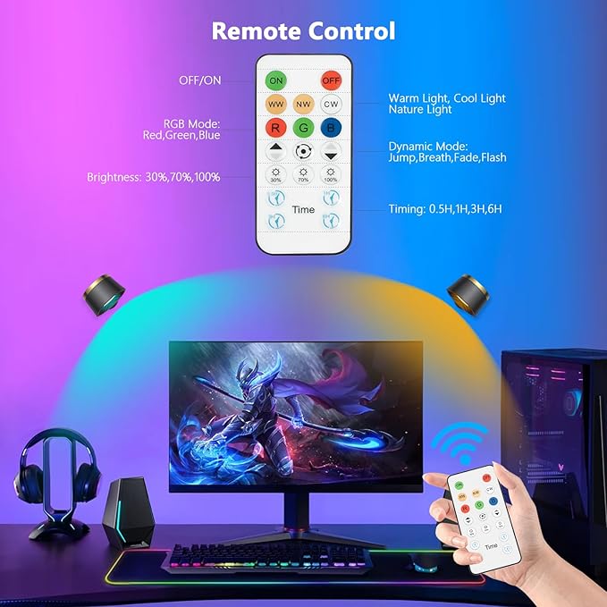 Moobibear LED Wall Lights with Remote, 3500mAh Rechargeable Battery Operated Wall Sconce, Dimmable 13RGB + 3 Color Temperature Magnetic Wireless Wall Lamp, for Rooms, Hallway (Black, 1 PC)