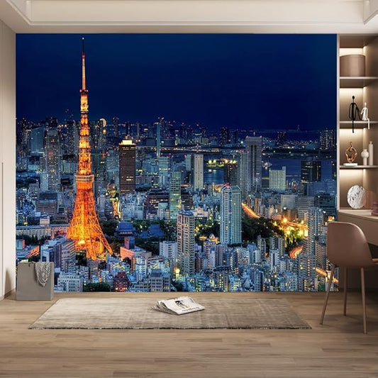 City Building Peel Stick Stick Wallpaper, Night View Night Sky Self Adhesive Removable 3D Murals, Large Waterproof for Living Room Bedroom Playroom Wall Decors,144" W x 100" H