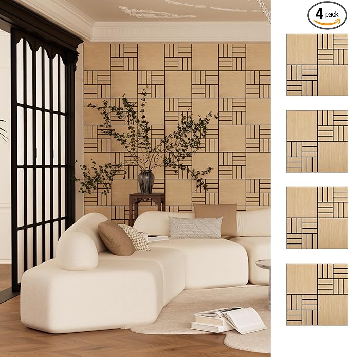 4 Packs Acoustic Wall Panels - Self-Adhesive 3D Wood Slat Wall Panel- Peel and Stick Sound Absorbing Panels for Noise Reducing - Feature Wall Decor for Home & Office