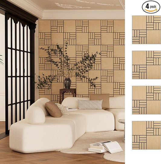 4 Packs Acoustic Wall Panels - Self-Adhesive 3D Wood Slat Wall Panel- Peel and Stick Sound Absorbing Panels for Noise Reducing - Feature Wall Decor for Home & Office