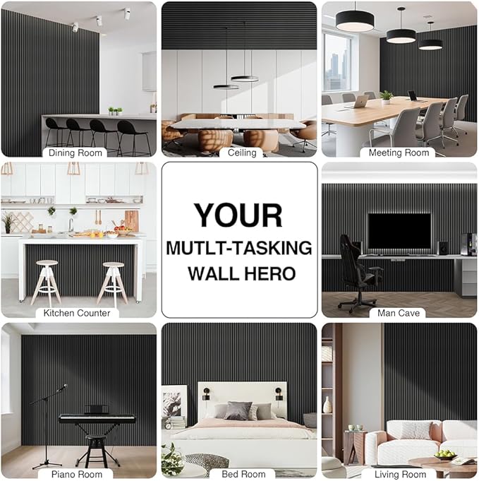 2-Pack Wood Slat Wall Panel 47.2"x23.6"(15.5 sq ft)|Soundproof & Acoustic Wall Panels for Interior Decor & Ceiling|Wood Paneling Sheets for Home Theater & Living Room Mirage Black#22