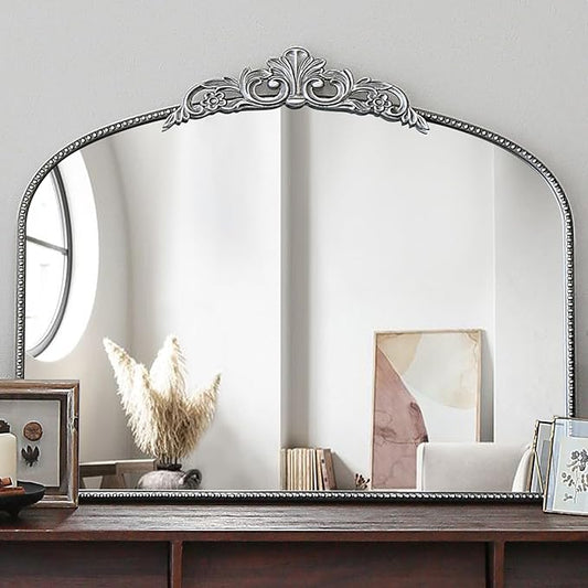 Micasso Vintage Baroque Silver Mirror: 29" x 36" French Vintage Mirror - Traditional Ornate Decorative Arched Mirrors for Wall/Bathroom/Entryway/Fireplace/Hallway - Home Decor for Living Room
