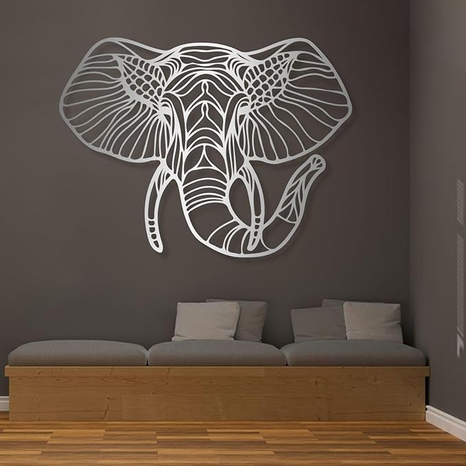 Cadeali Elephant Metal Wall Art, Modern Wall Decor, 35"x27" Silver, Living Room, Office, Bedroom, Bathroom, Kitchen, Garden, Yard, Wall