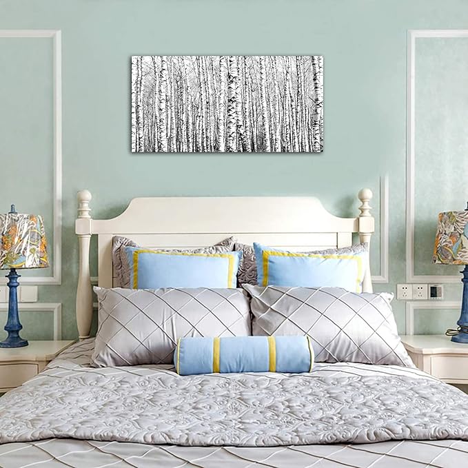 Canvas Wall Art Birch Grove Picture Nature Winter Scenery Black and White Tree Branch Modern Artwork Long Contemporary Canvas Art for Kitchen Office Wall Decor Bedroom Home Decoration 29" x 58"