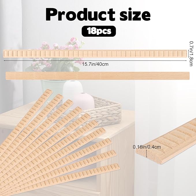 18 Pcs 3D Decorative Wood Trim Molding, 15.75inch Decorative Wood Molding Cute DIY Wall Molding Trim Unfinished Wave Wooden Line Trims Molding Decorative for Home Wall Cabinet Shelf Window Door