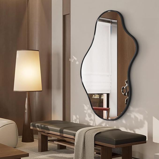 Bathroom Mirrors for Over Sink - Long Wall Mirrors Decorative 24"x 43" Asymmetrical Abstract Aviation Aluminum Alloy Frame Unique for Bedroom, Living Room, Cloakroom, Entryway Black