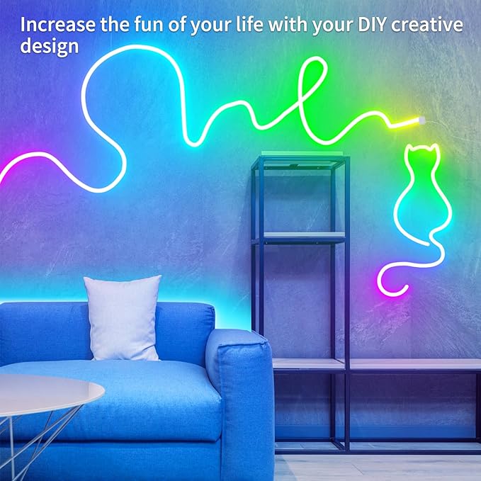 100ft LED neon Lights with Remote APP Control IP65 Waterproof Flexible Neon LED Strip Lights 24v RGB LED neon Rope Lights for Bedroom Room Outdoors Decor（2 Rolls of 50ft
