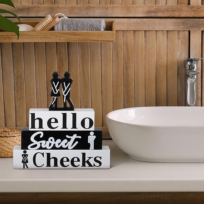 4 Pcs Funny Bathroom Decor Farmhouse Modern Bathroom Decoration Western Hello Sweet Cheeks Table Centerpiece Christmas