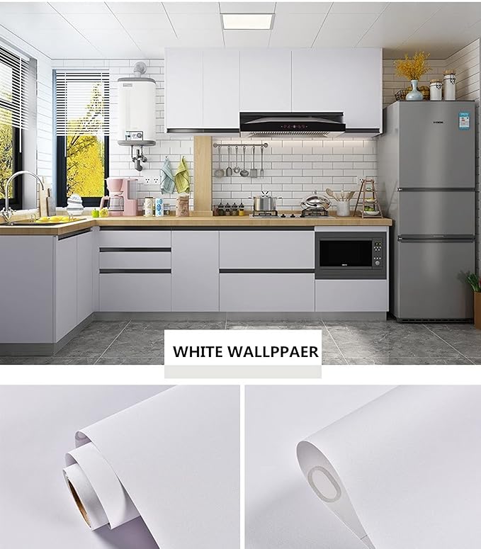 17.51inx118in White Wallpaper Peel and Stick Removable Self Adhesive White Contact Paper for Cabinets Bedroom Bathroom Wall Covering Matte Textured Waterproof DIY Decorative