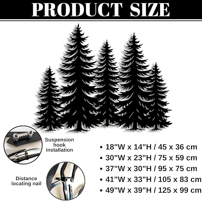Metal Pine Tree Wall Art - Nature Decor, Wall Hanging for Christmas, Nature Lover Gift - 30"W x 23"H / 75 x 59 cm