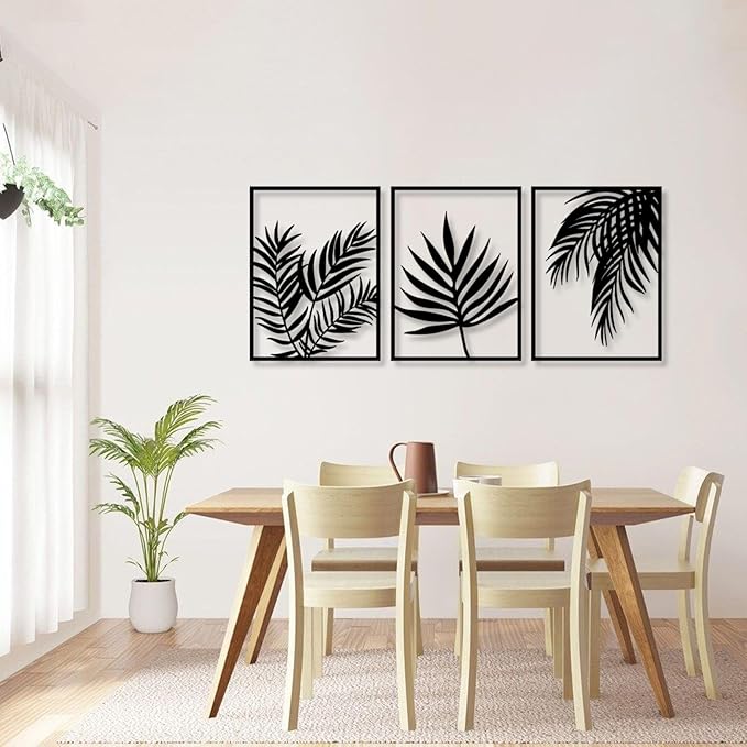 Metal Leaf Wall Decor, Palm Leaf Wall Art, Tropical Metal Wall Art, Tropical Palm Leaves Decor, Vintage Botanical Wall Art, Nature Wall Art, Modern Farmhouse Wall Decor (24"x18" | 60x45 cm x3pcs, Gold)