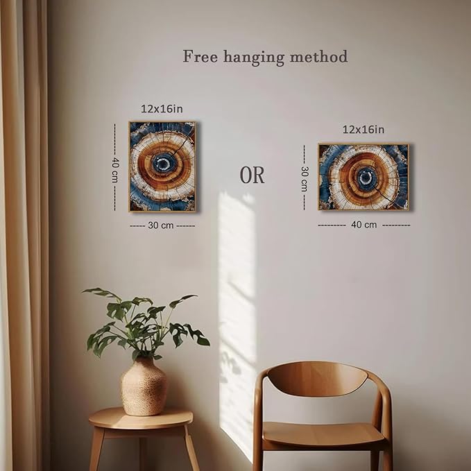 BingruiArt Framed Tree Ring Canvas Wall Art Abstract Wood Wall Decor Boho Modern Colorful Nature Painting Wood Stump Prints Pictures for Living Room Bedroom Bathroom Office 12"x16" Natural Framed(05)