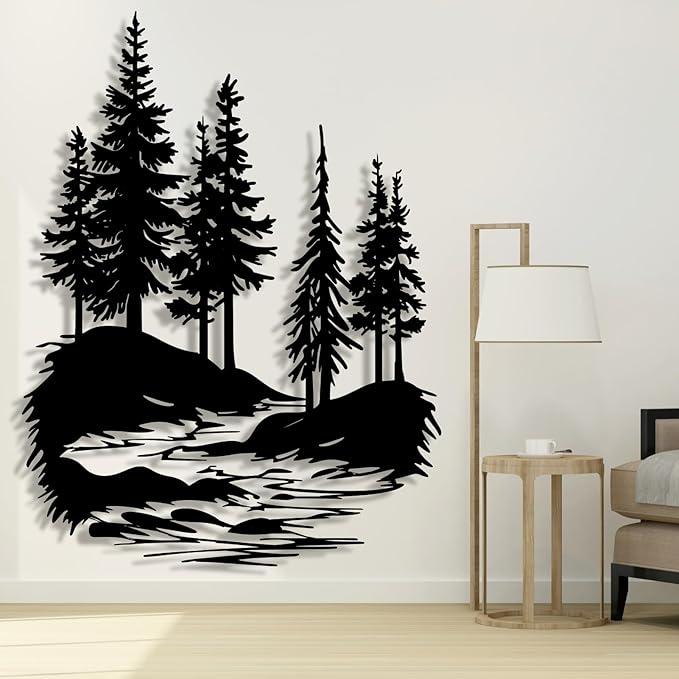 lunwall Metal Pine Tree Wall Art, Metal Forest Wall Art, Pine Branch Wall Decor, Christmas Tree Wall Decor, Forest Wall Hanging, Nature Lover Gift (Style 3, 35" H x 27" W / 90 x 68 cm)