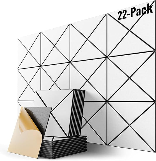 22 Pack X-Line Design Acoustic Panels, 12" X 12" X 0.4" Self-Adhesive Sound Proof Foam Panels for Walls, Soundproof Wall Panels for Home & Office (White on Black)