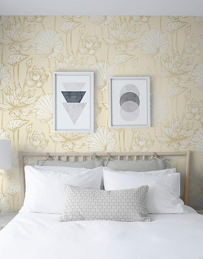 NextWall Lotus Floral Peel and Stick Wallpaper (Metallic Gold & Cream)