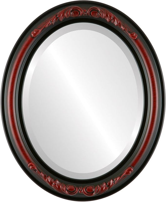 OVALCREST Oval Beveled Wall Mirror for Home Decor - Florence Style - Vintage Cherry - 44" x 34"