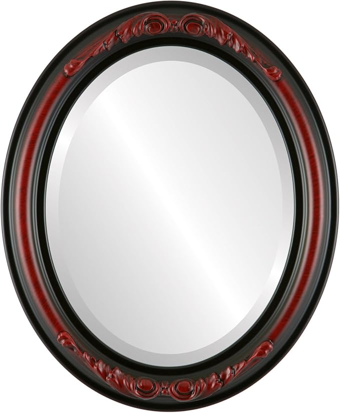 OVALCREST Oval Beveled Wall Mirror for Home Decor - Florence Style - Vintage Cherry - 24" x 20"