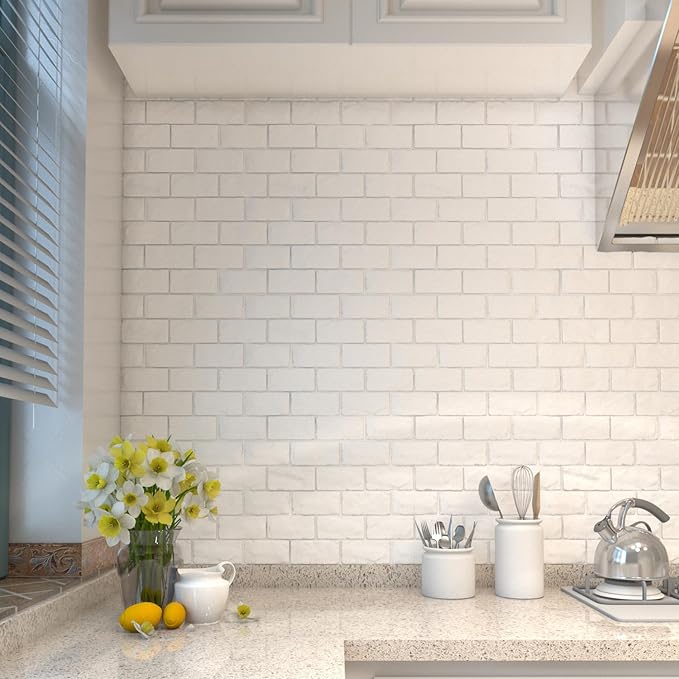 30 Pcs 3D Wall Panels, White Brick Printable 3D Wallpaper Stick and Peel, Self Adhesive Waterproof Foam Faux Brick Paneling for Bedroom, Bathroom, Kitchen, Fireplace (29.06 sq feet Coverage)